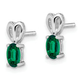 Sterling Silver Rhodium-Plated Created Emerald Earrings for Women  Polished Oval Cut